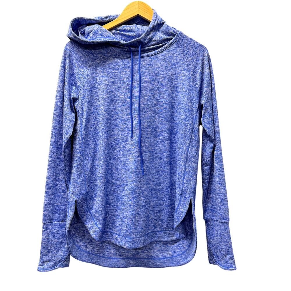 Athleta Uptempo Hoodie Womens Small Blue Marled Pullover + Thumbholes Activewear